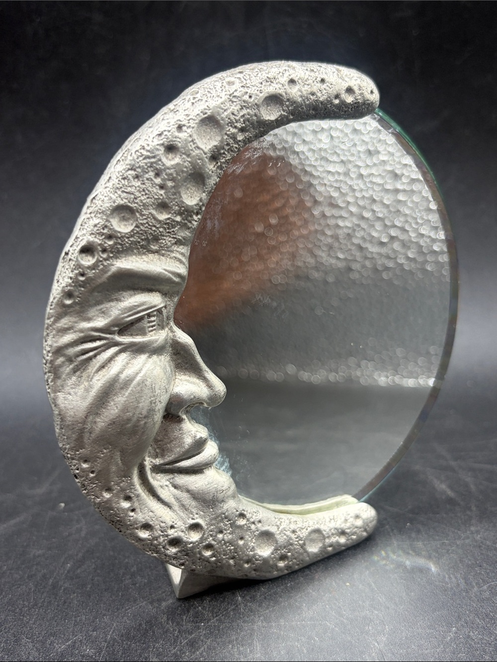 Spoontiques Vintage 1990s Celestial Pewter Anthropomorphic Crescent Moon Mirror